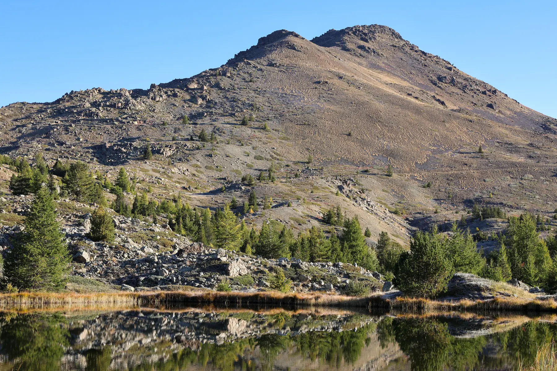 Le Chenaillet se reflétant dans le lac des Sarailles