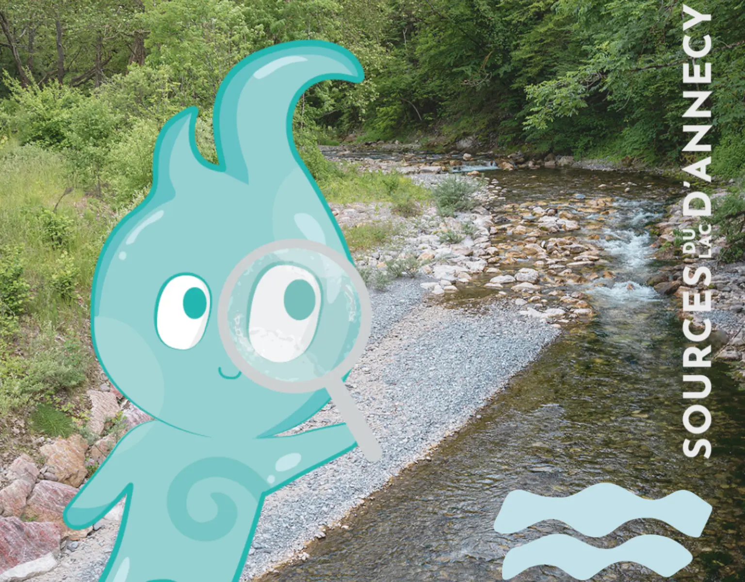 illustration d'un esprit de l'eau devant un cours d'eau