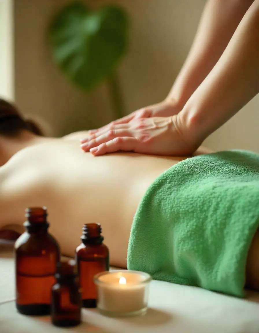Personne recevant un massage aux huiles essentielles
