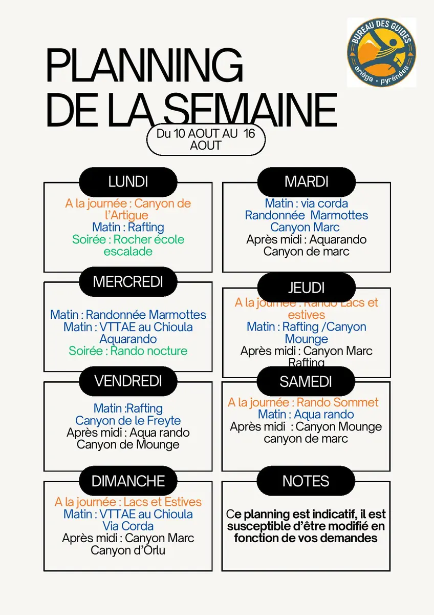 Du 10 au 16.08.Programme
