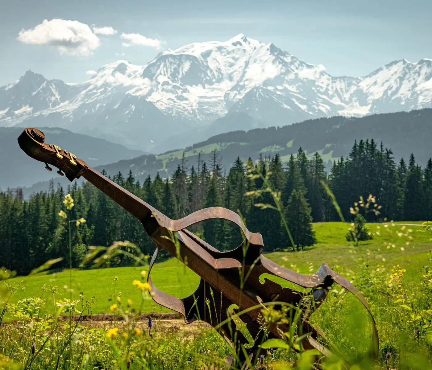 instrument devant le Mont-Blanc