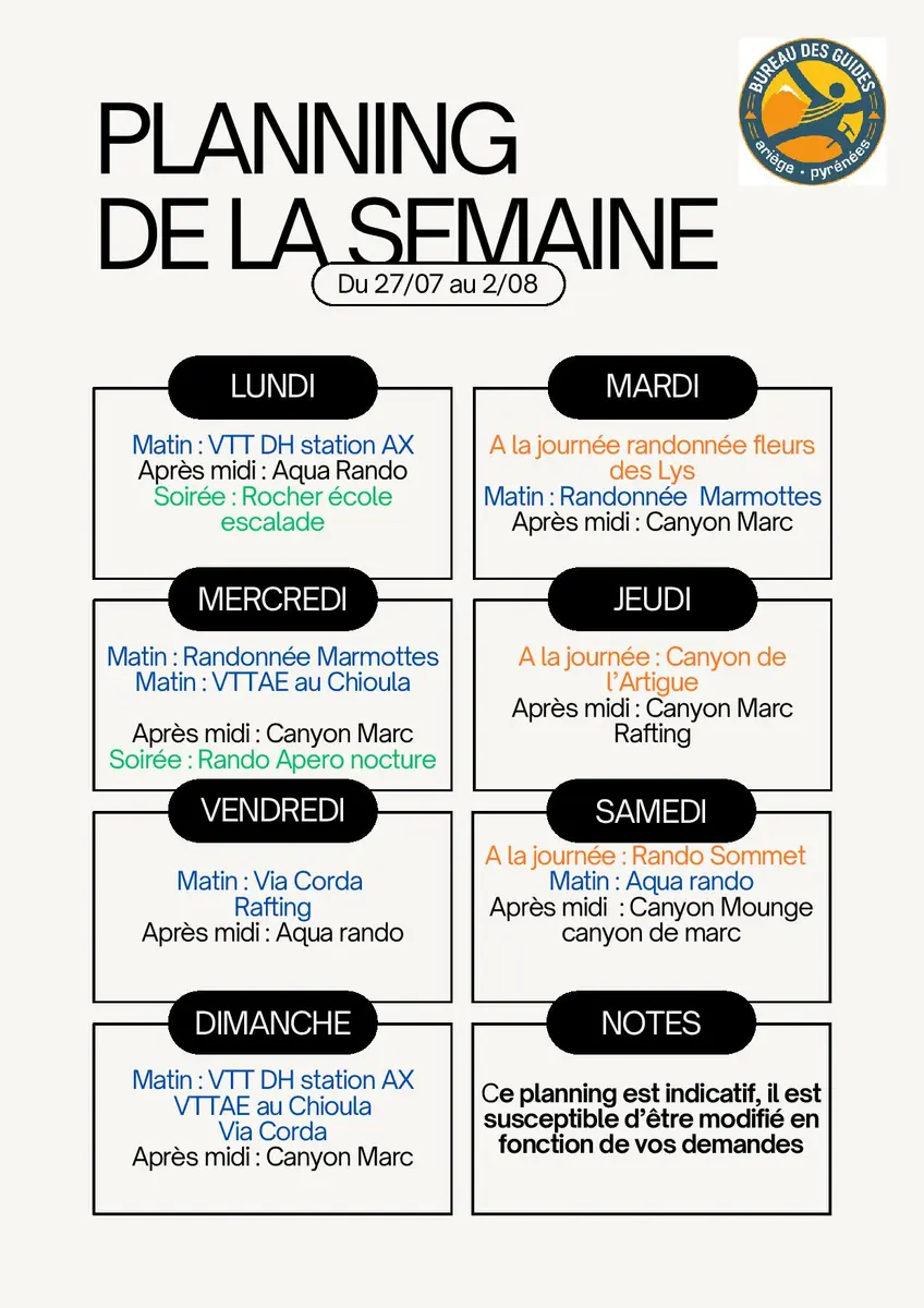 Du 27.07 au 02.08.Programme