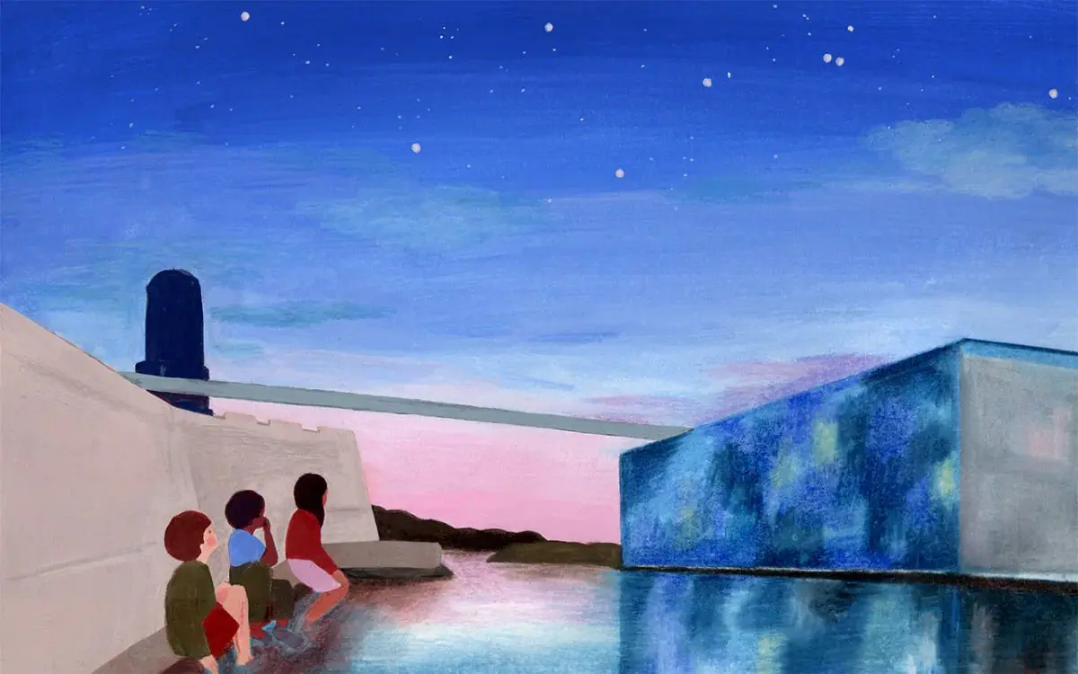 dessin du bâtiment du Mucem en soirée