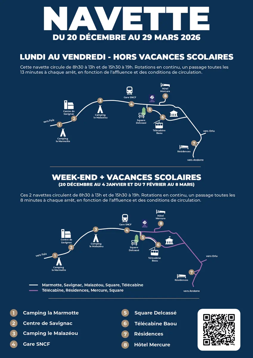 Plan du Service de transport d'hiver 2025/2026 (Ax les Thermes/Savignac les Ormeaux)