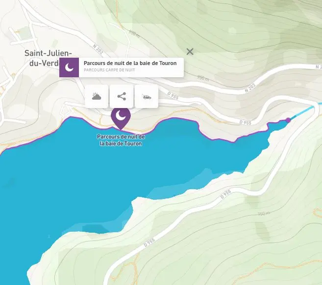 Parcours carpe de nuit de la baie du Touron