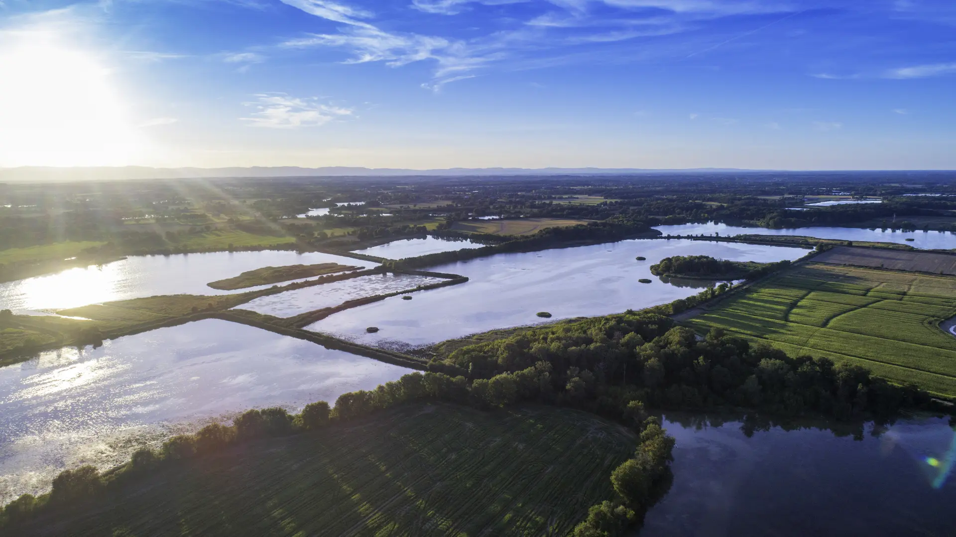 Vue aérienne des étangs de la Dombes
