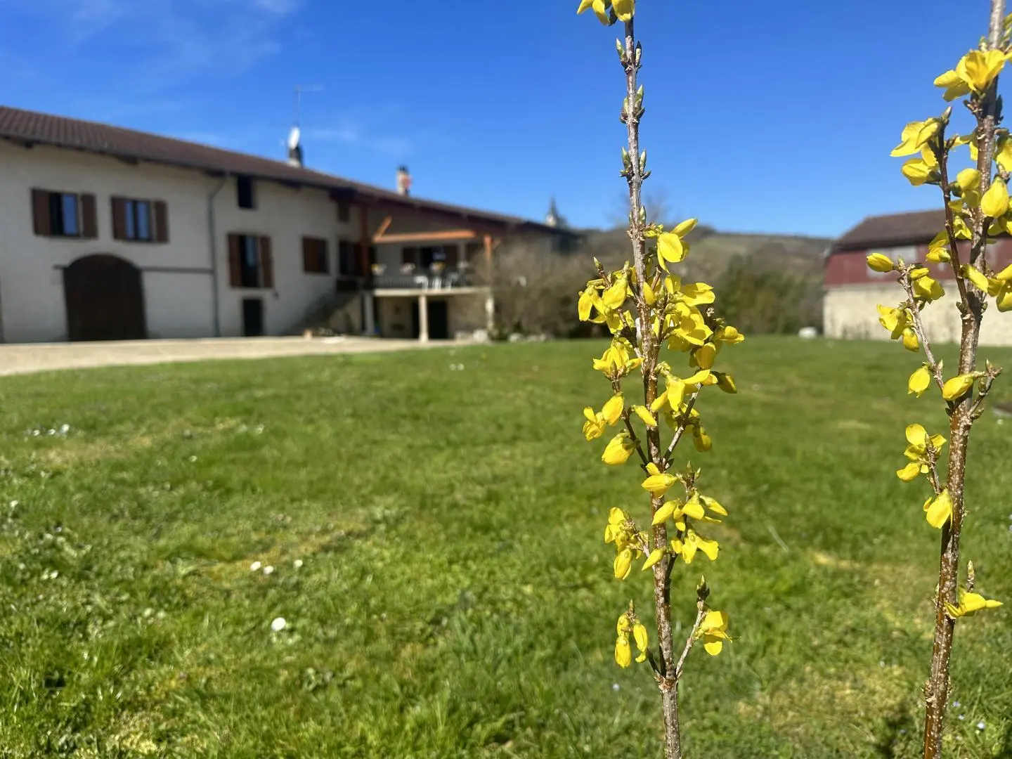 Vue d'ensemble sur le gite avec son escalier extérieur qui mène au gîte.