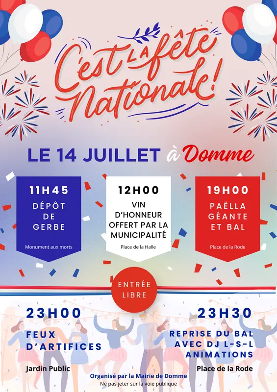 Bleu Rouge Illustratif Moderne 14 Juillet Affiche - 1