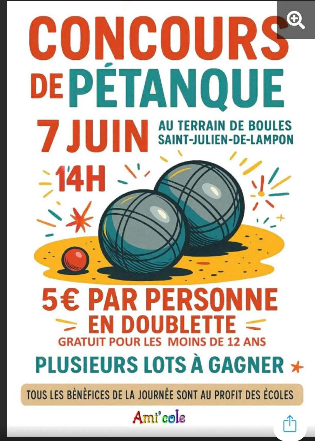Concours pétanque Saint Julien de Lampon 7 Juin