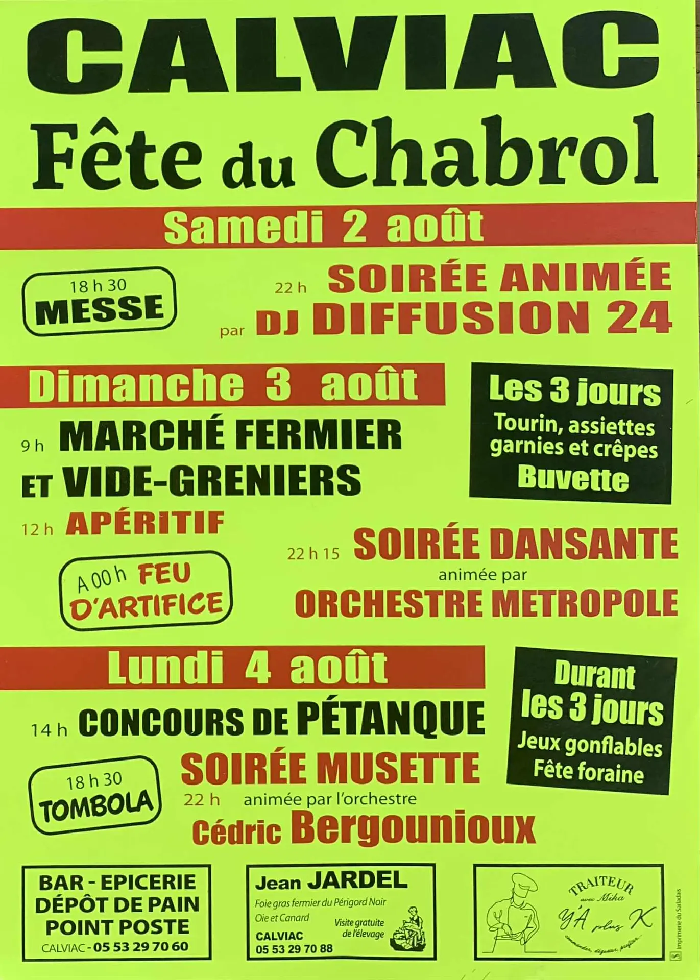 Fête du chabrol Calviac 2-3-4 Aout 2025