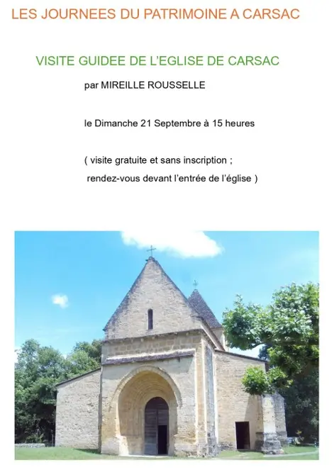 Journées du patrimoine Carsac - visite guidée de l'église 21 sept