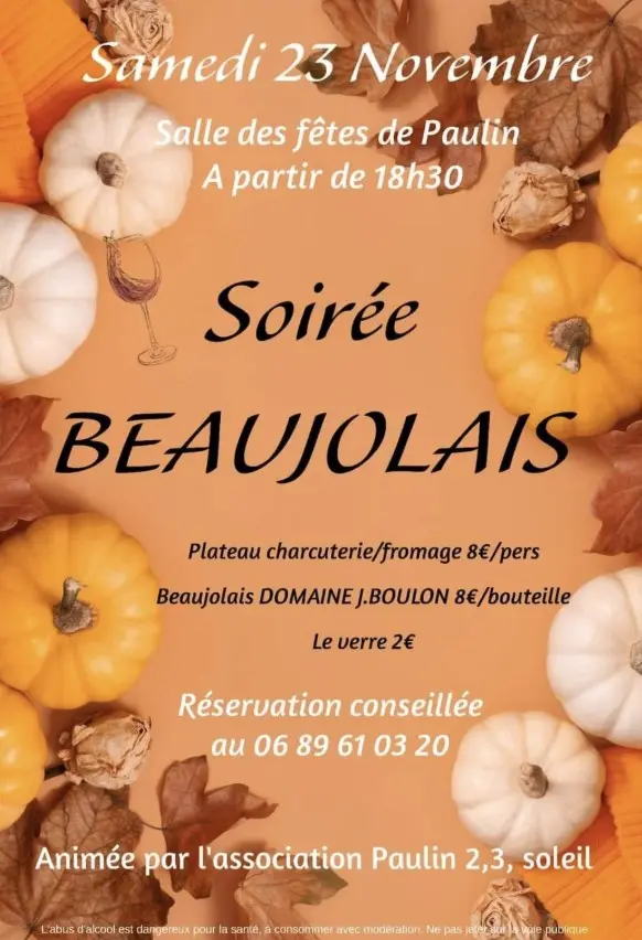 Soirée Beaujolais Paulin 23 Novembre 2025