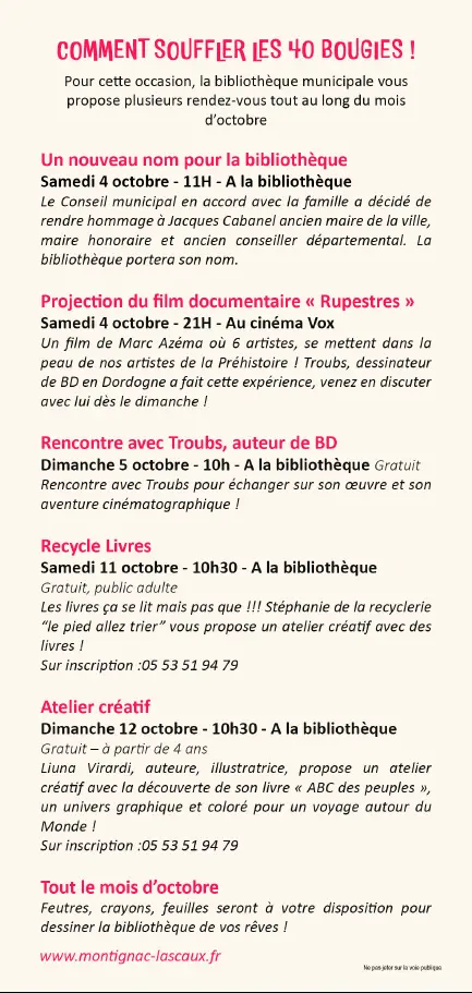 04102025_programme 40 ans bibliothèque_Montignac