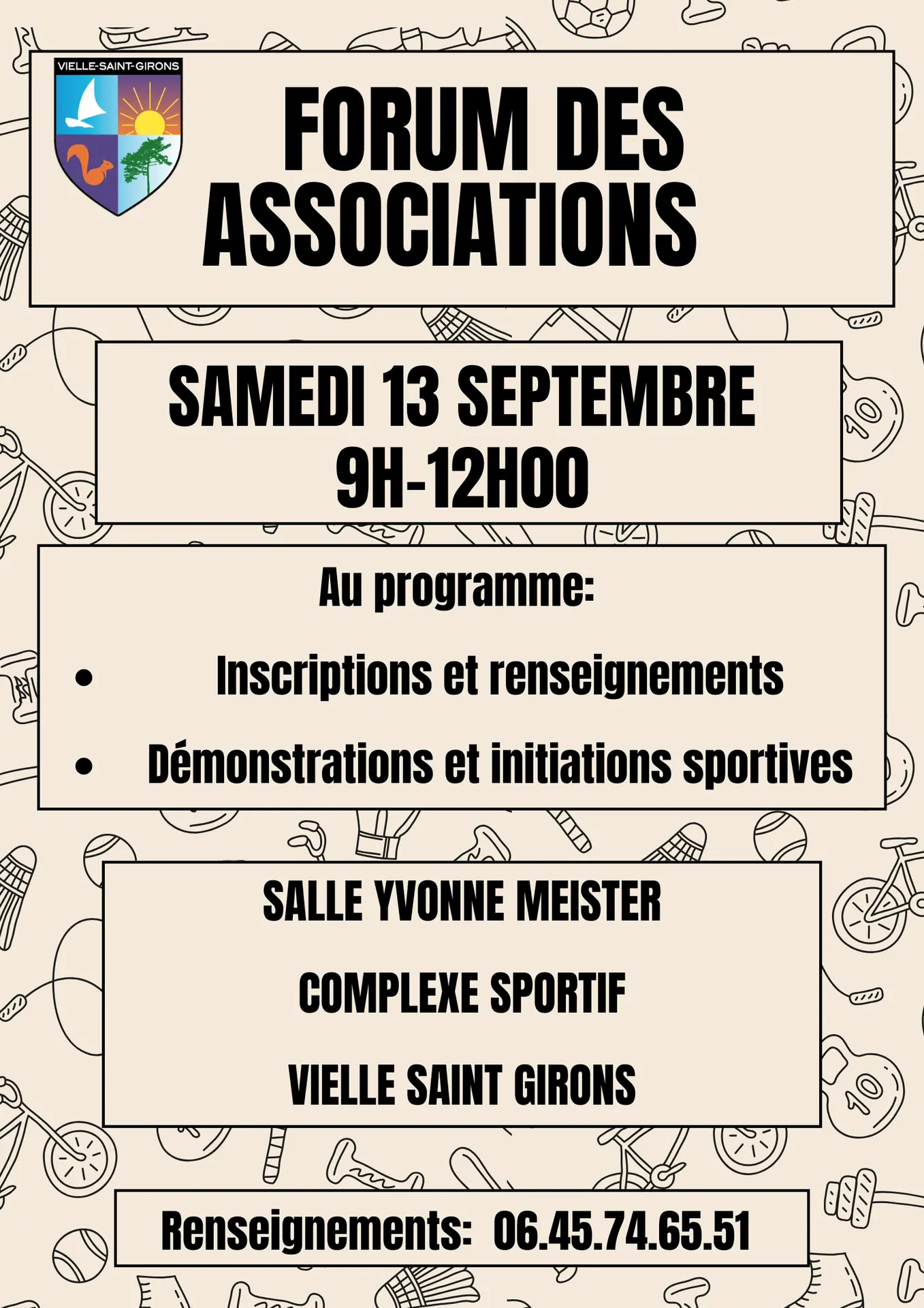 Affiche annonce de l'évènement Forum des associations sportive Simple Illustré Ludique Rétro Motif Audacieux Noir et blanc - 1