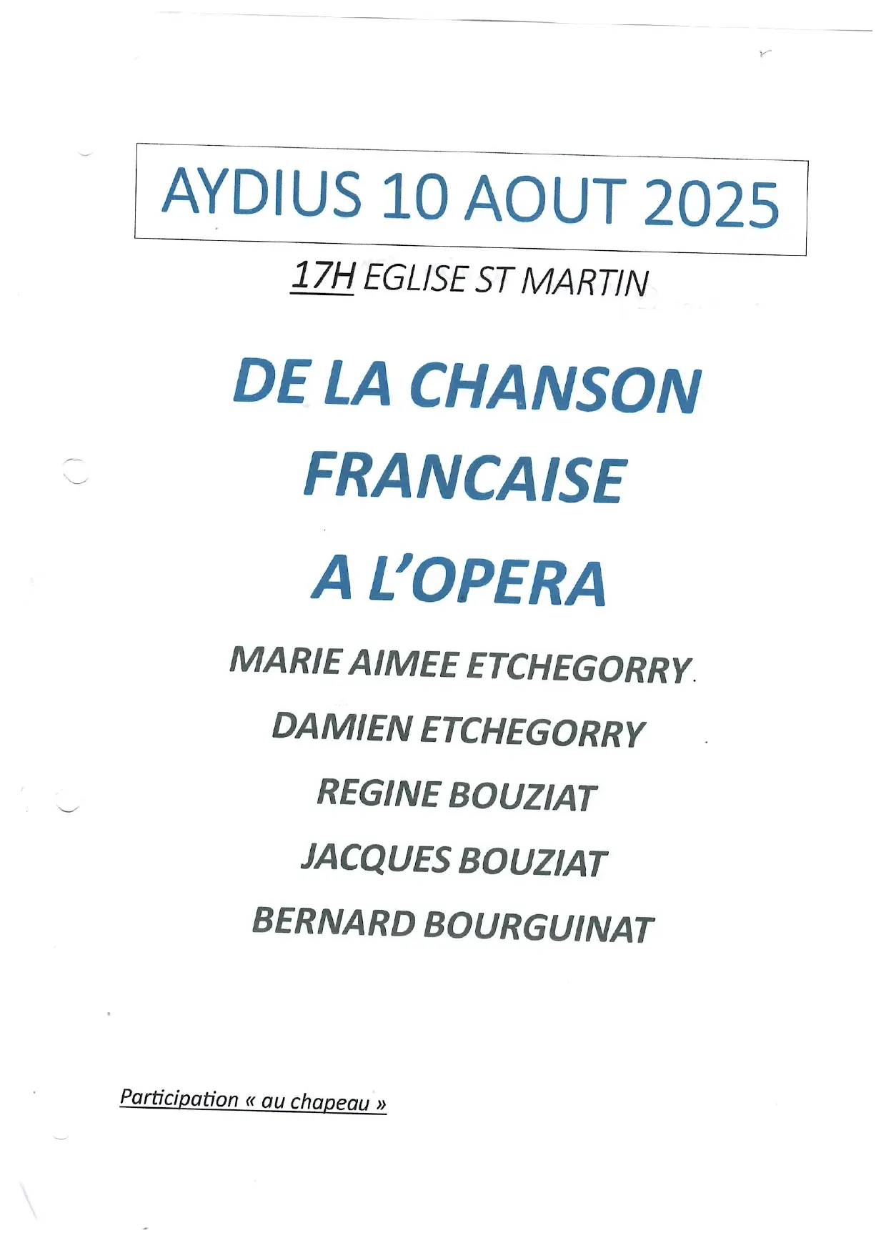 Concert Aydius - De la chanson française à l'opéra
