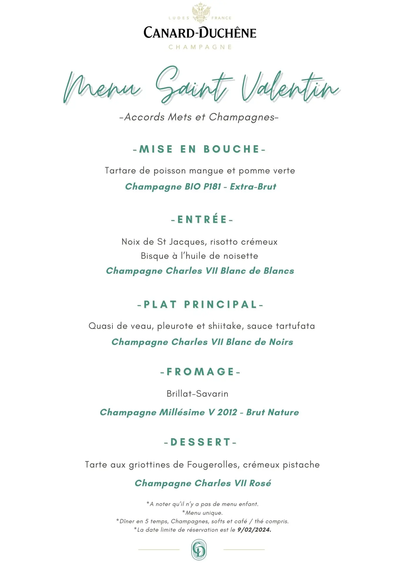 Notre Menu de la Saint-Valentin