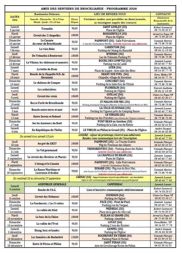 Programme Les Amis des Sentiers de Brocéliande