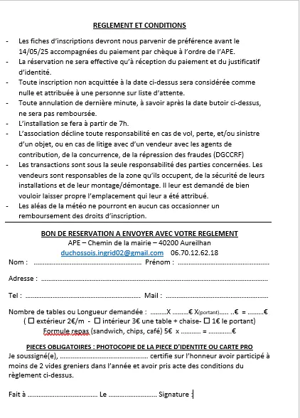 Bon de Résa Vide grenier