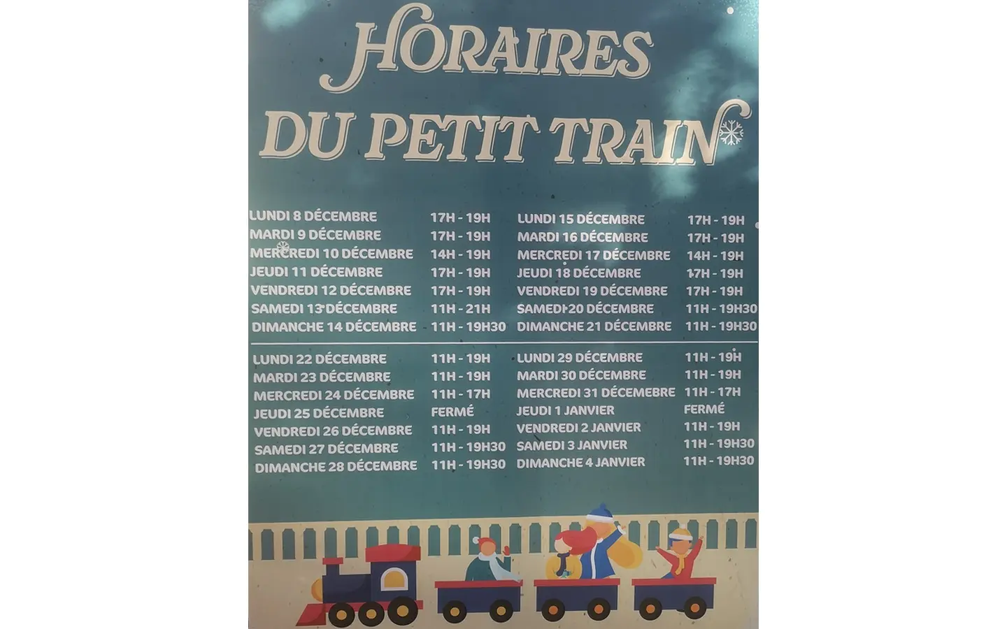 Horaires petit train