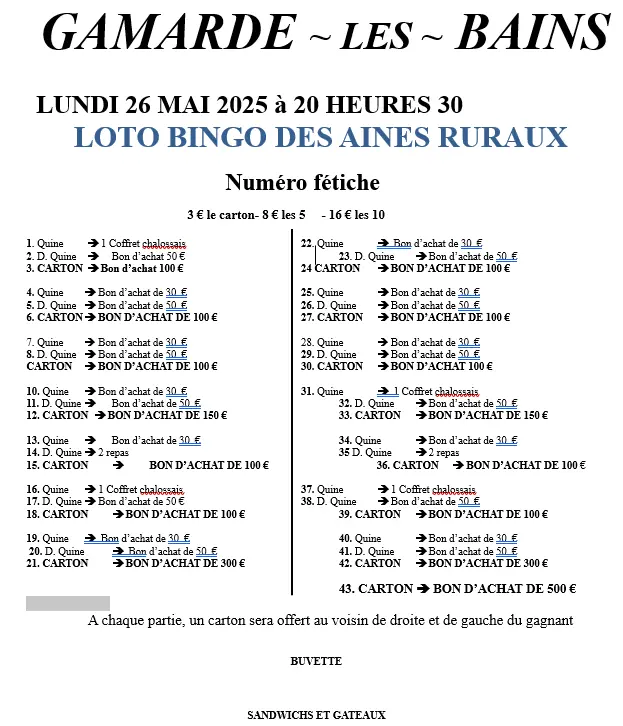 Loto Gamarde 26 MAI