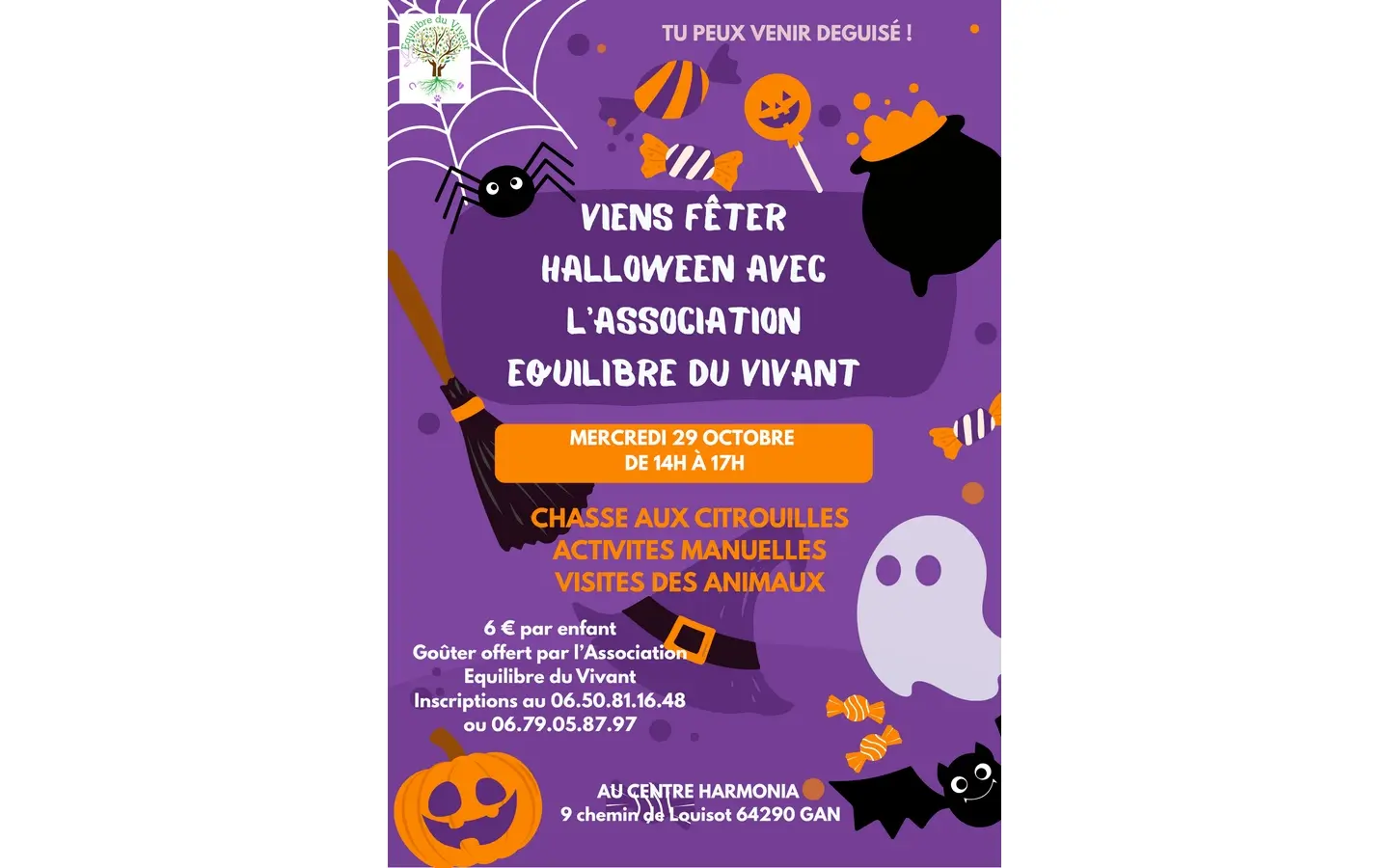 Affiche Soirée costume Halloween enfant Illustration Ludique Orange Violet (1)