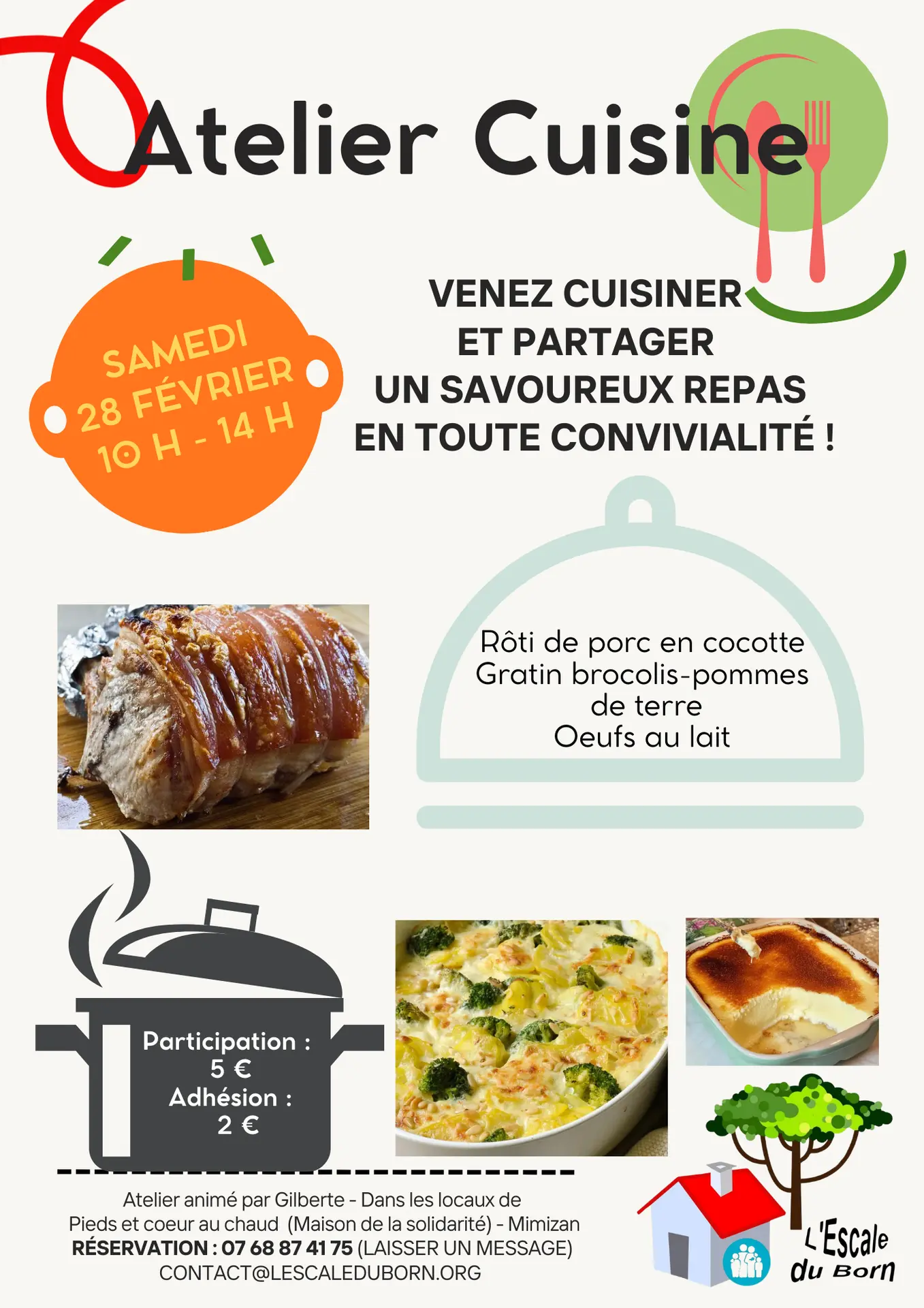 Flyer Annonce Evènement Atelier Cuisine Végétale Bio Restaurant Photos Moderne Rond Vert  - atelier cuisinefévrier 2026