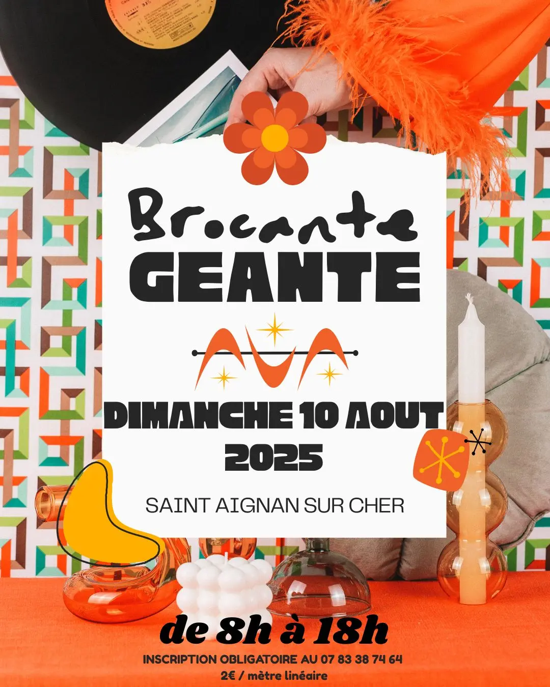 Publication Instagram Annonce Brocante géante Inspiration Rétro Années 60/70 Photo Orange Jaune  - 1