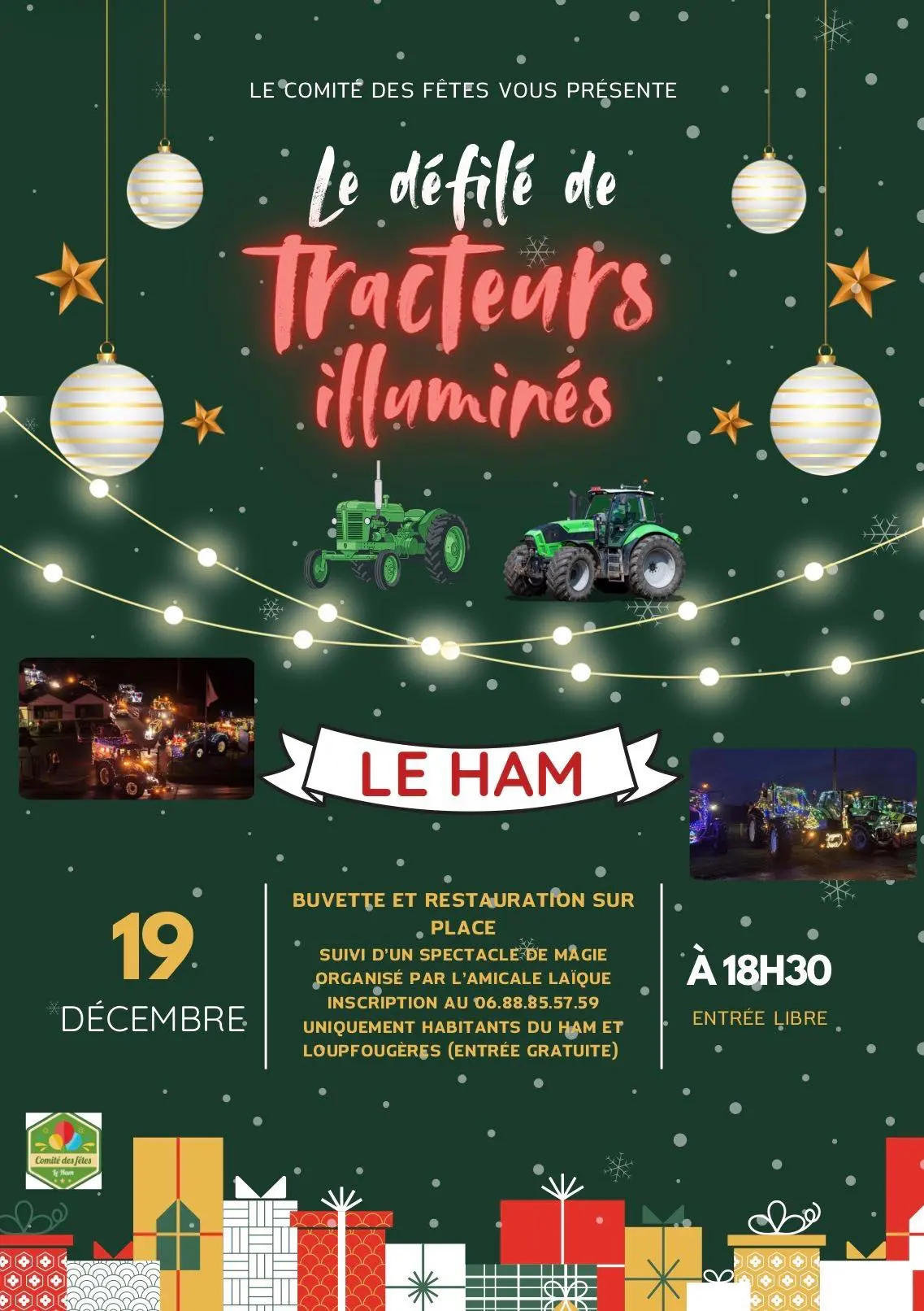 Défilé de tracteurs illuminés de Noël