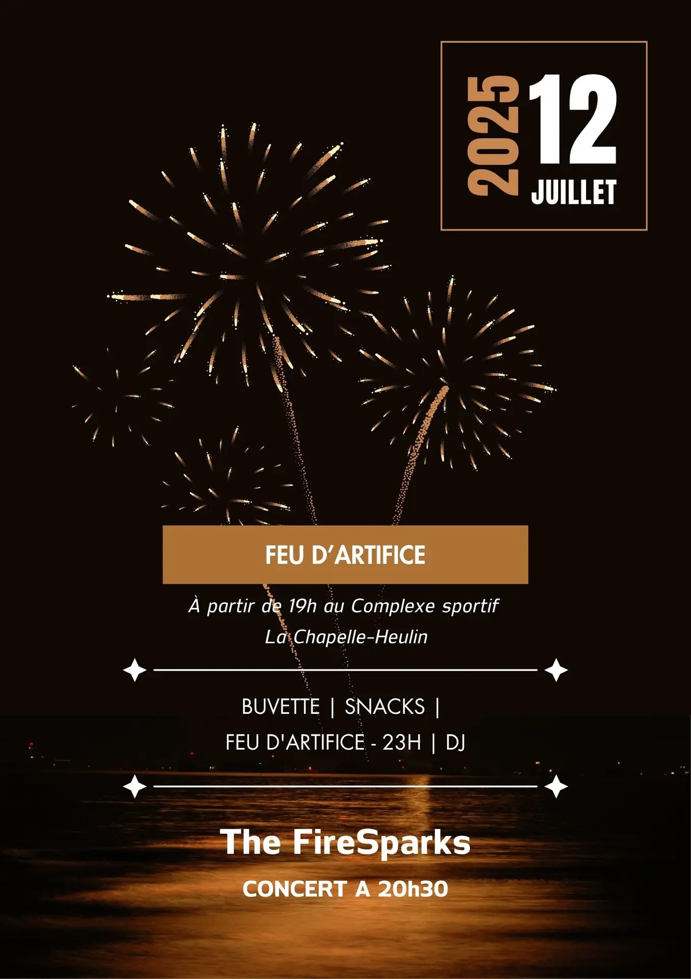 Affiche Fête Nationale 14 Juillet, feu d'artifice illustrated bleu marine - 1