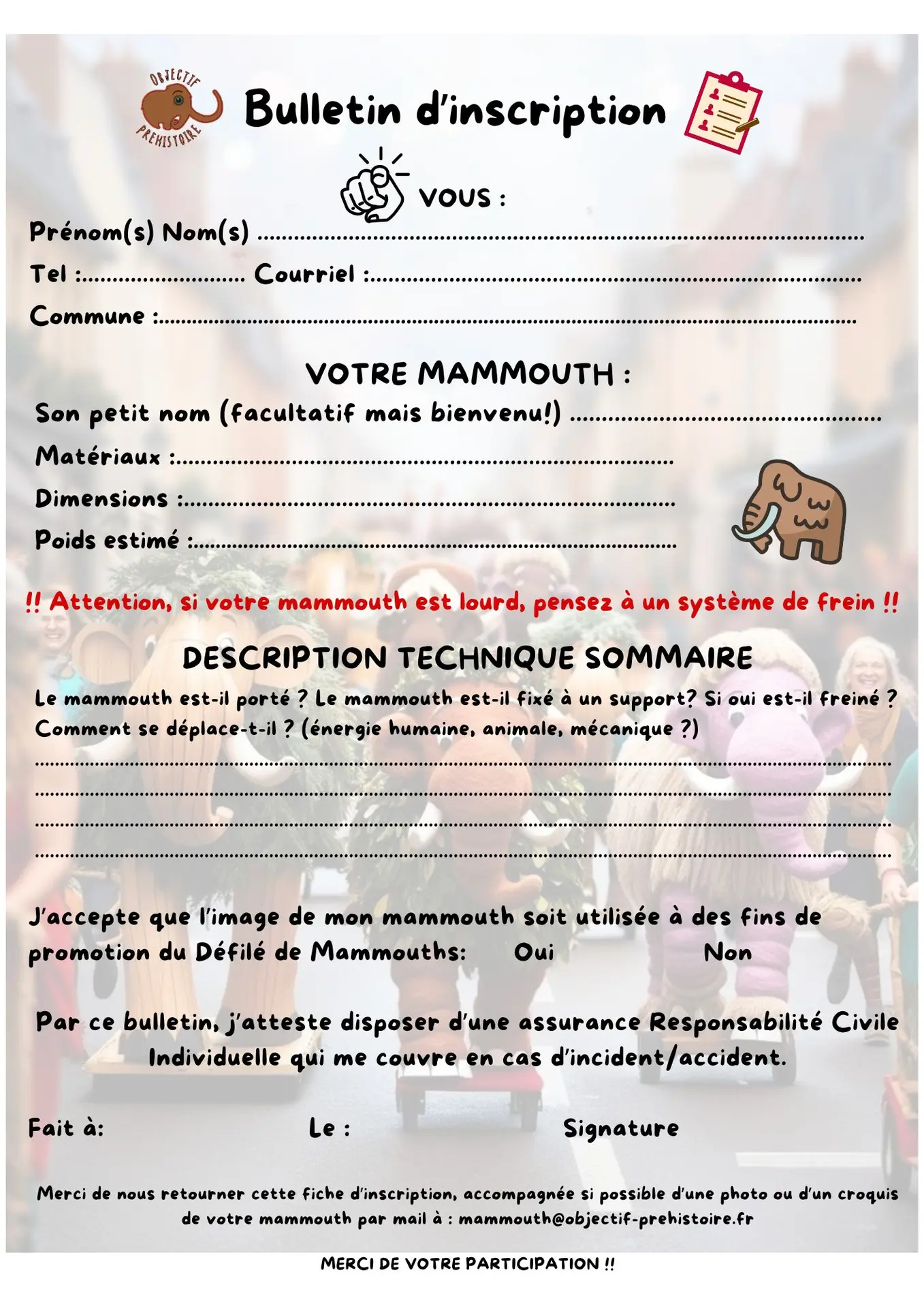 Défilé de Mammouths (A4) - Affiche Verso