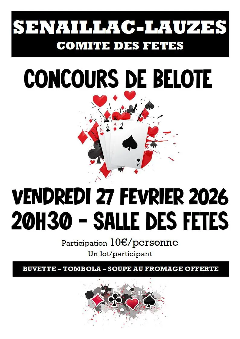 02 - 27 février - Concours de belote - Comité des fêtes Sénaillac Lauzès - affiche