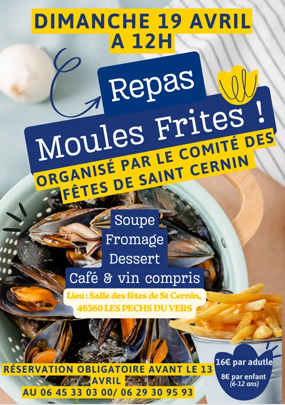 04 - 19  avril - Repas Moules Frites Saint-Cernin - affiche