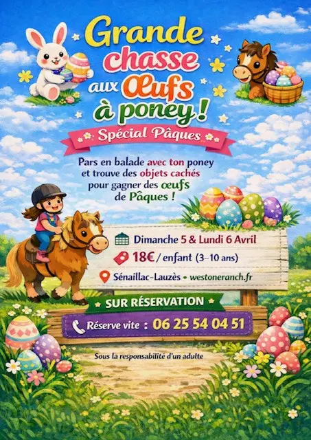 04 - 5 et 6 avril - chasse aux oeufs à poney Westones Family'Ranch - affiche