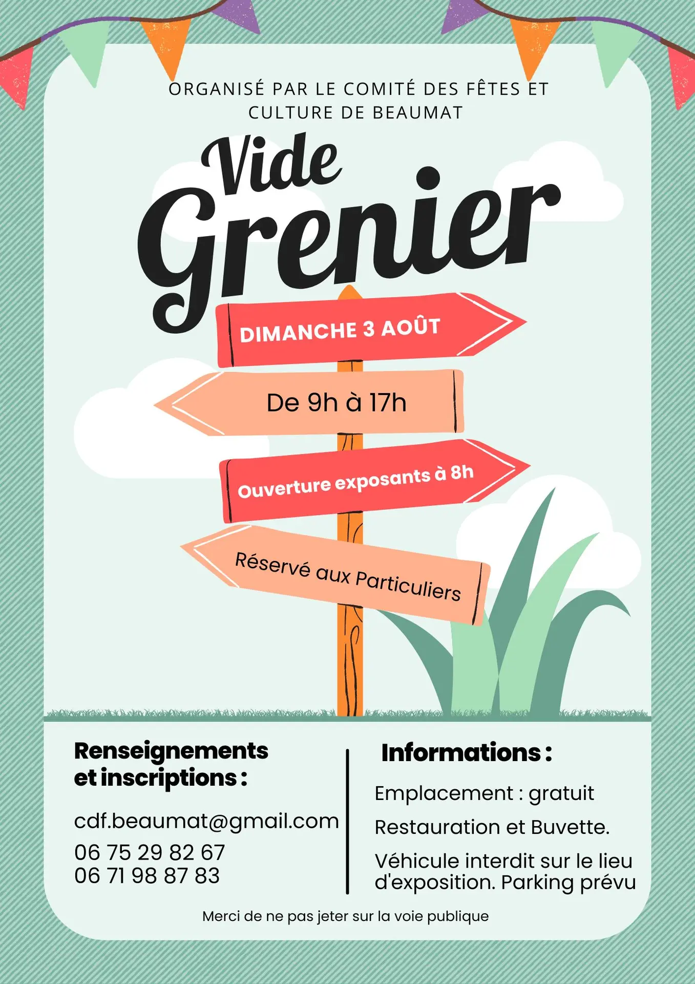 Affiche Évènement Vide Grenier Brocante Moderne Illustré Vert Coloré - 1