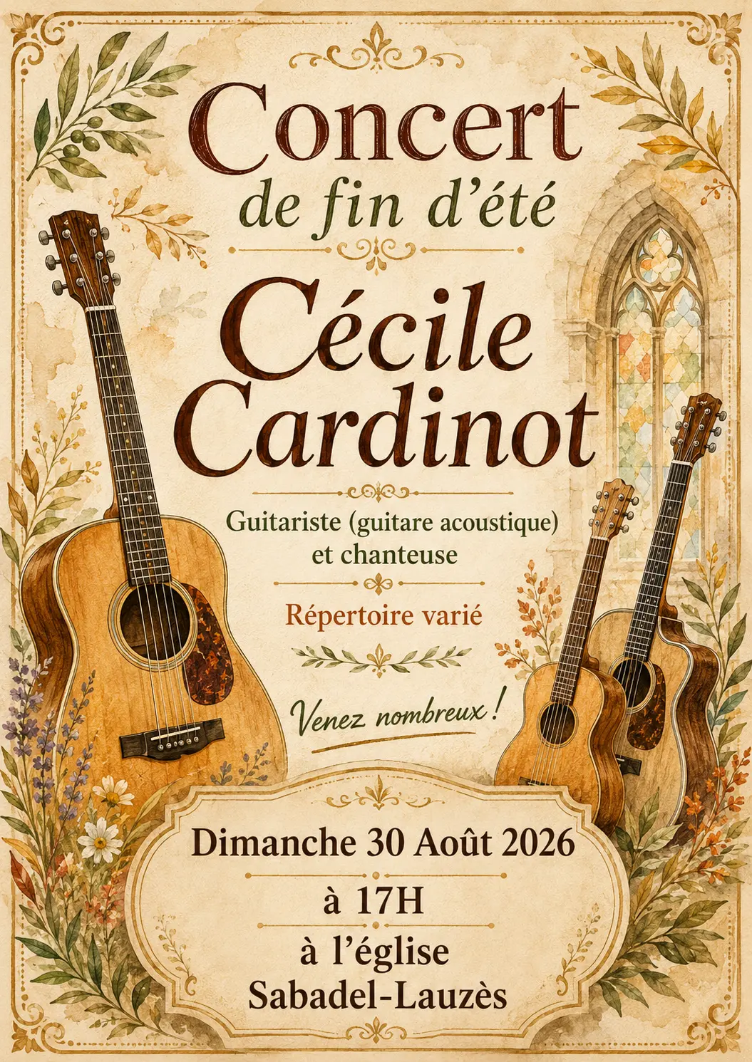 08 - 30 août - concert fin d'été Cécile CARDINOT - Sabadel Lauzès