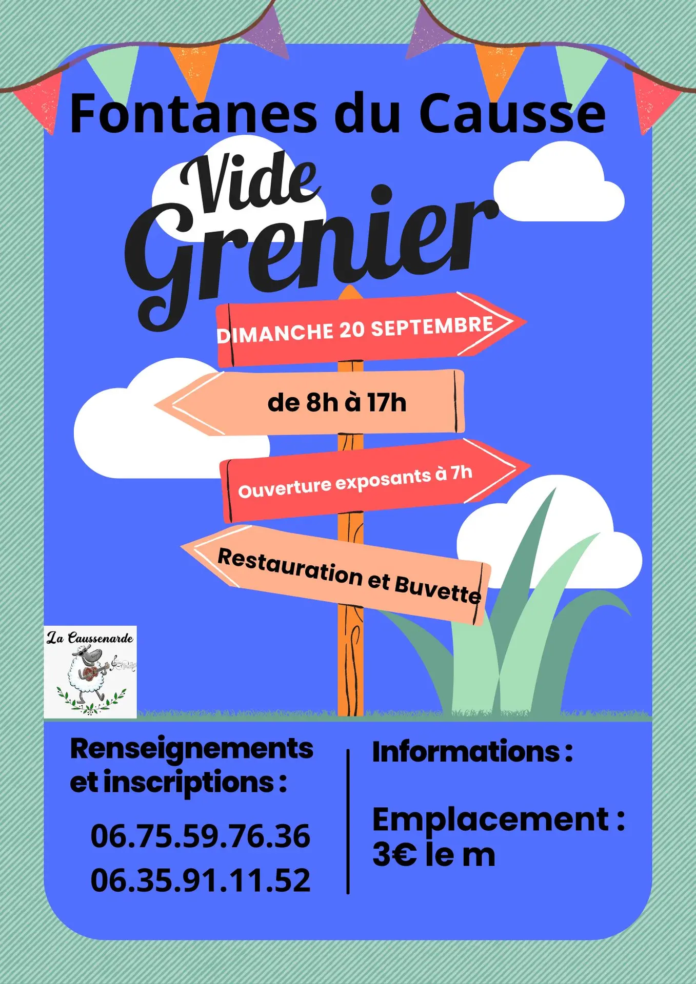 Affiche Évènement Vide Grenier Brocante Moderne Illustré Vert Coloré - 1