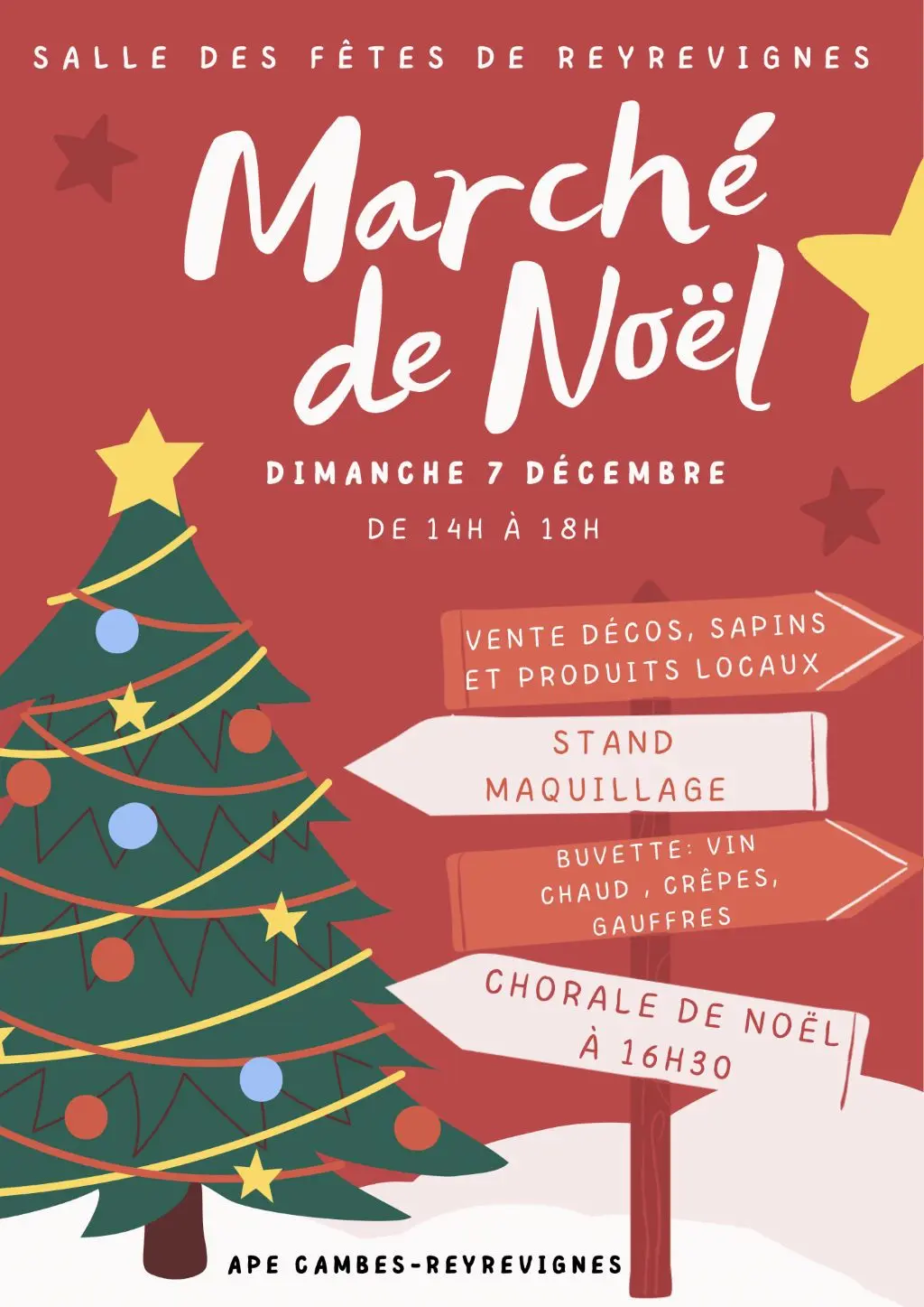 Affiche Marché de Noël Moderne et Simple Illustrations Rouge