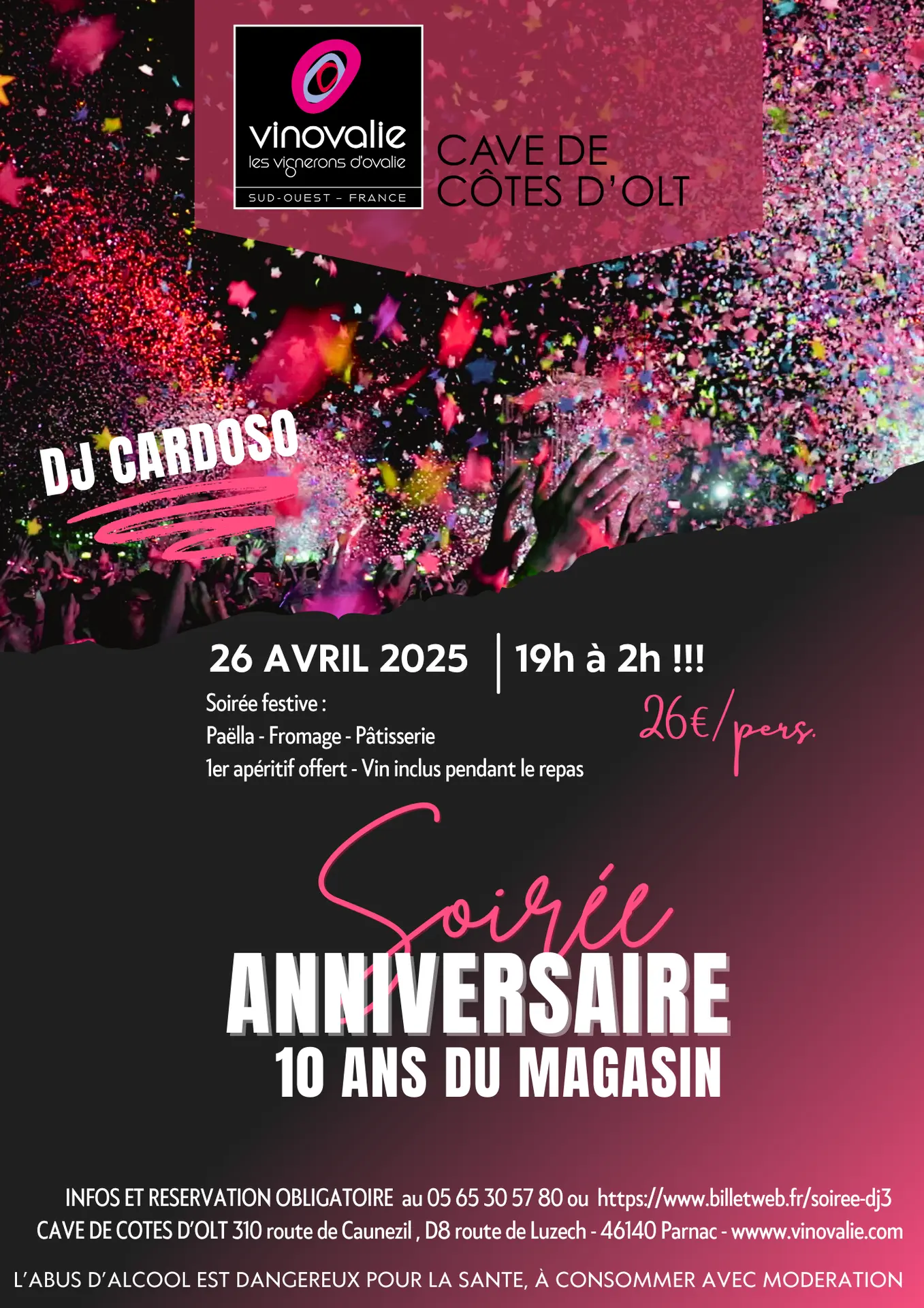 Anniversaire cave de Parnac A3 - Noir Rouge Noël Illustré Promo Publication Instagram