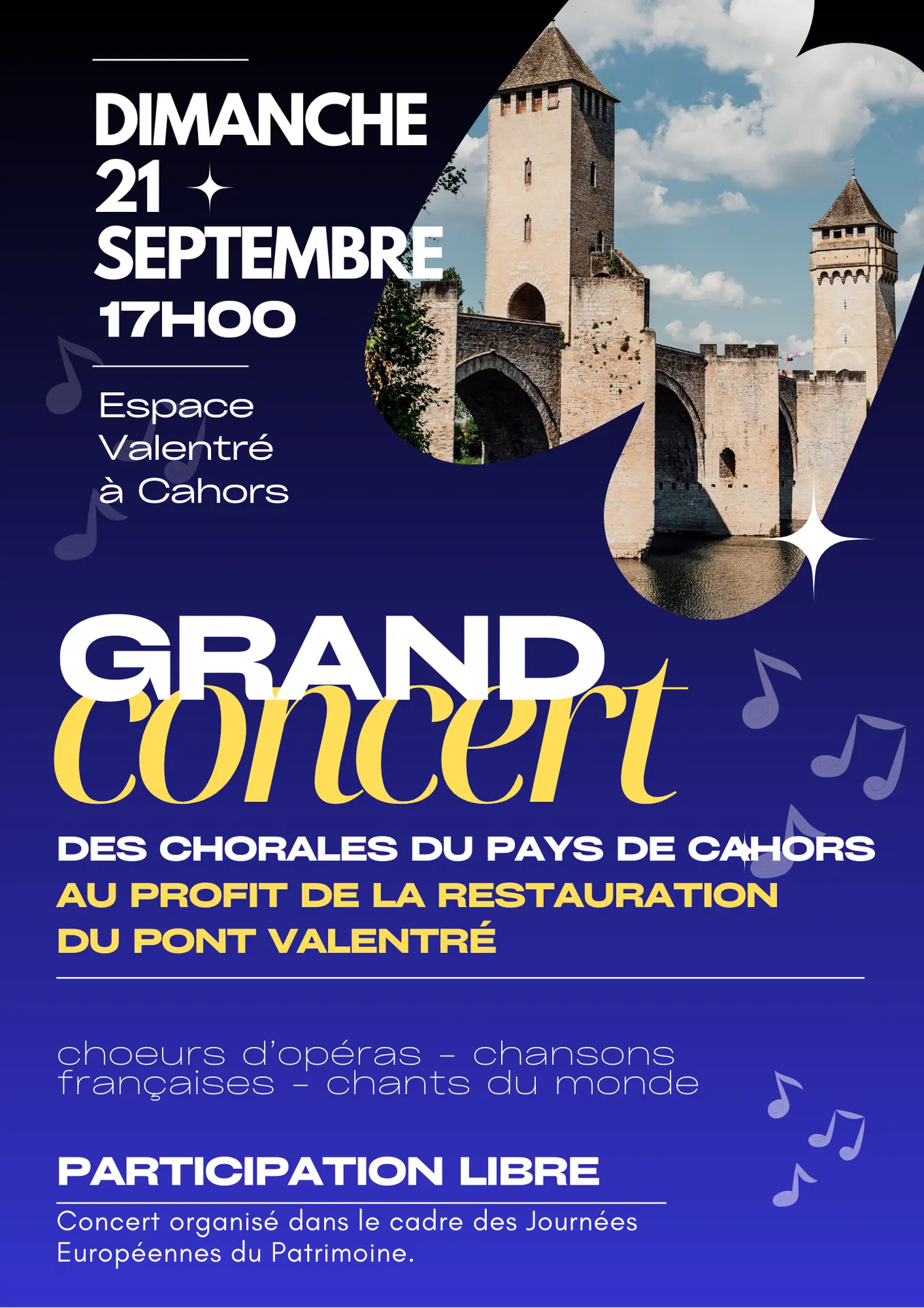 Affiche Dîner concert photo minimaliste bleu - 1