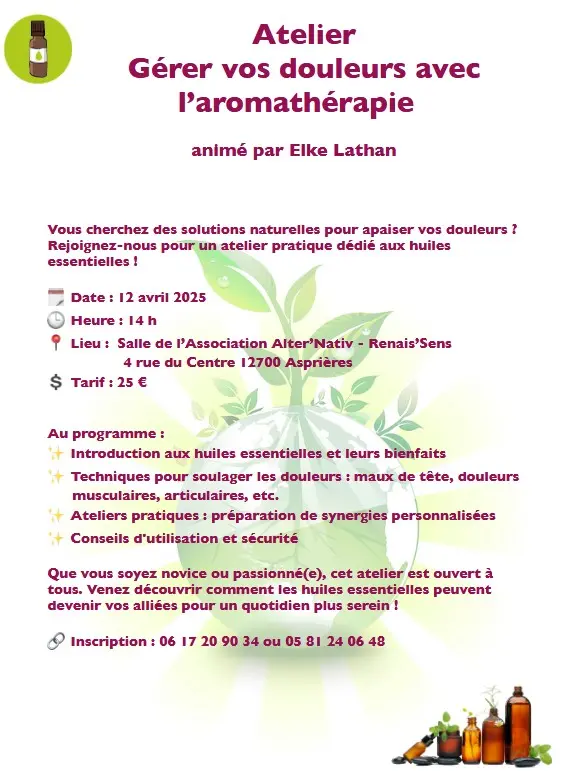 Ateliers à Asprière :  aromathérapie 12 avril