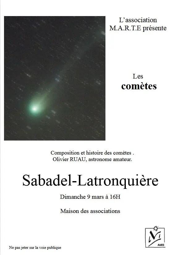 Conférence à Sabadel Latronquière : les comètes