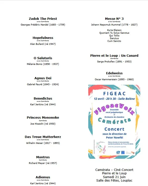 Concert  de l'orchestre de chambre Camérata et choeur de Figeac