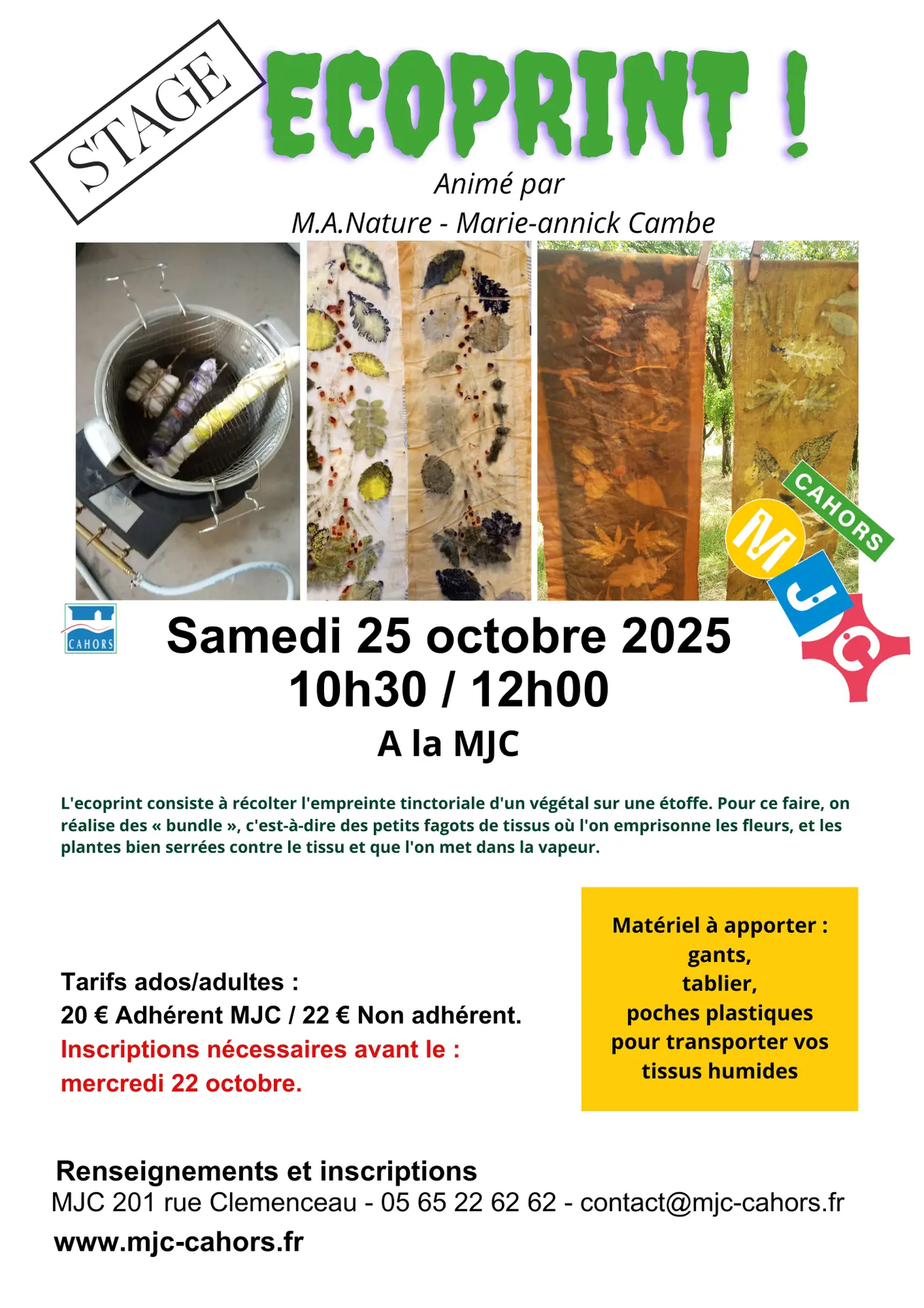 Samedi 25 octobre 2025 10h30 / 12h30 - 1
