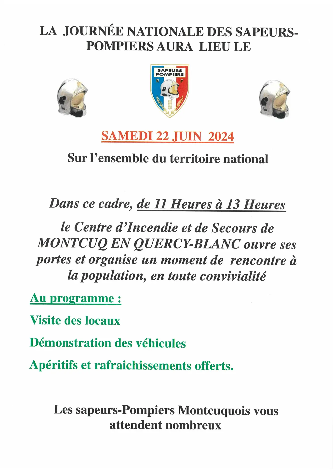 Journee nationale des sapeurs pompiers du 22 juin 2024