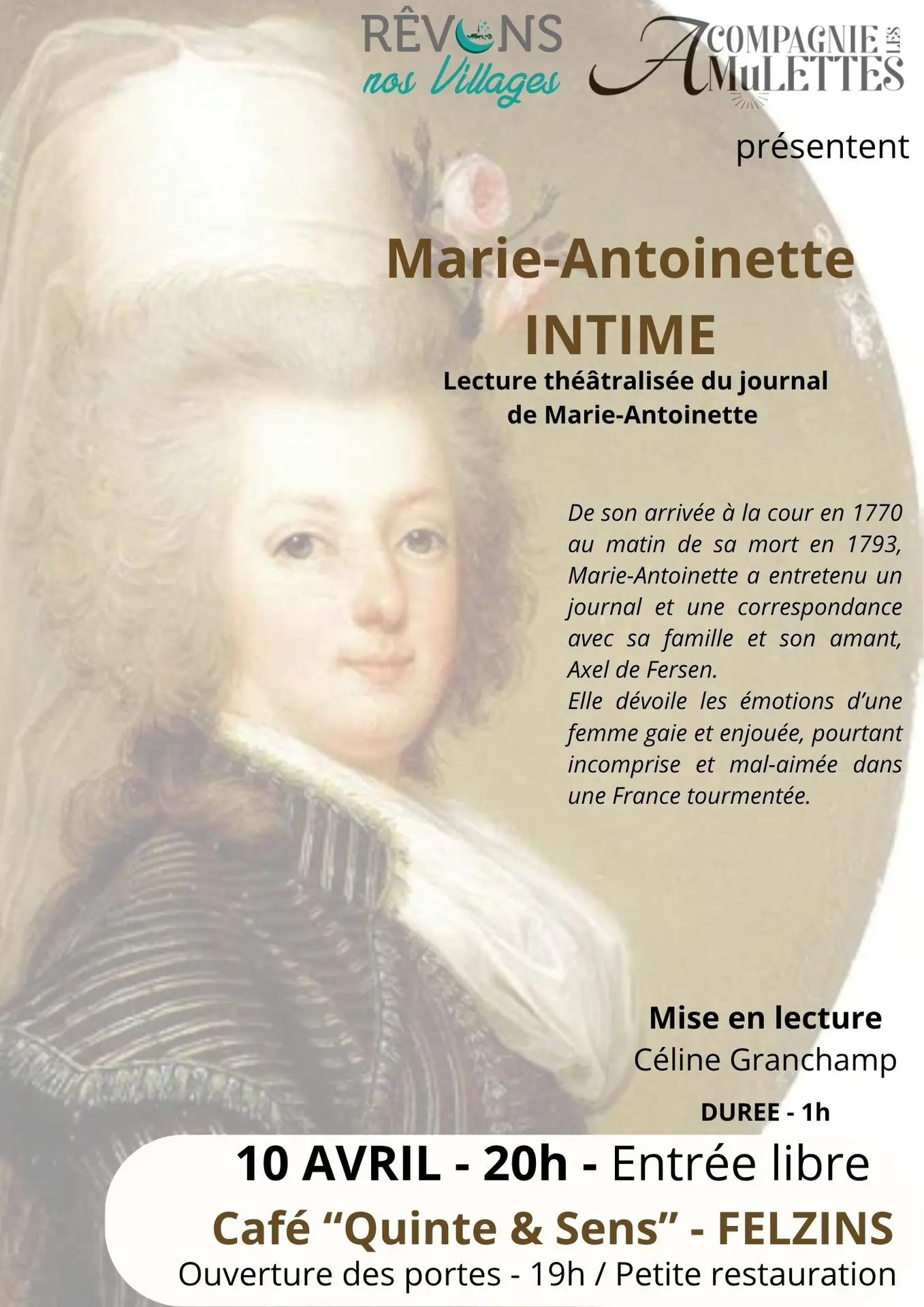 Lecture théâtralisées à Felzins :  Marie-Antoinette intime