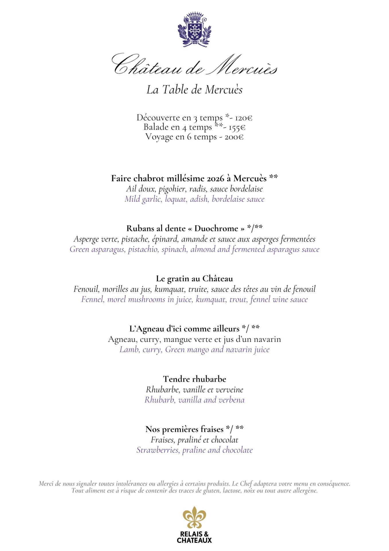 Menu La Table Gastronomique - 03-03-2026