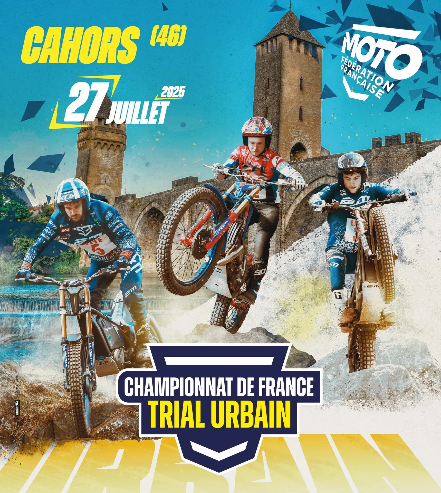 Peut être une image de 3 personnes, moto, vélo, moto tout terrain et texte qui dit ’FEDERAAISE MOTO FÉDERATION MOTO ##ΙΣΤΕΩΝ RANCAI ANCAISE ANCTION CAHORS (46) 27นต์ JUILLET 2025 27 CT CHAMPIONNAT DE FRANCE TRI