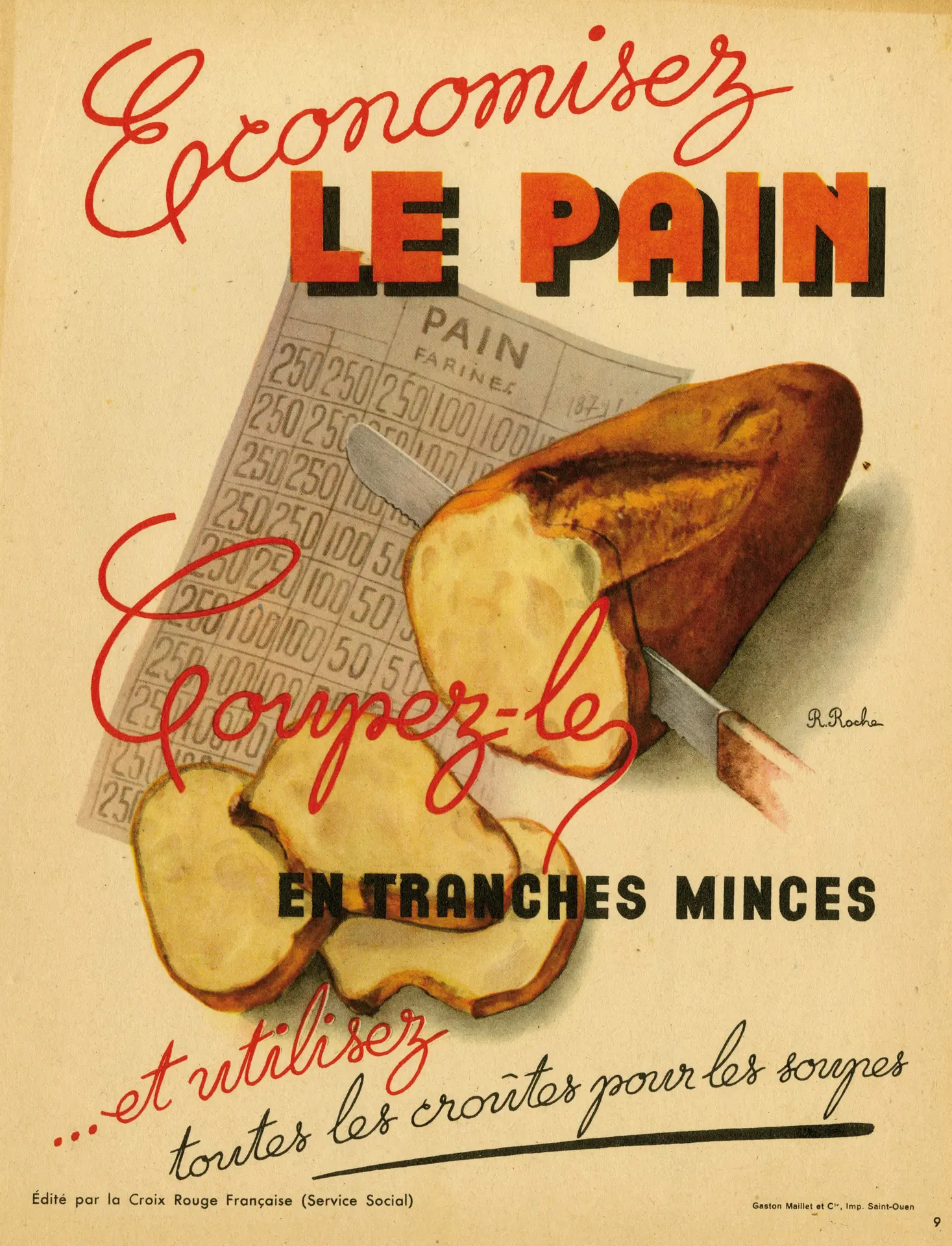 Affichette du Service social de la Croix-Rouge française, illustrées par R. Roch