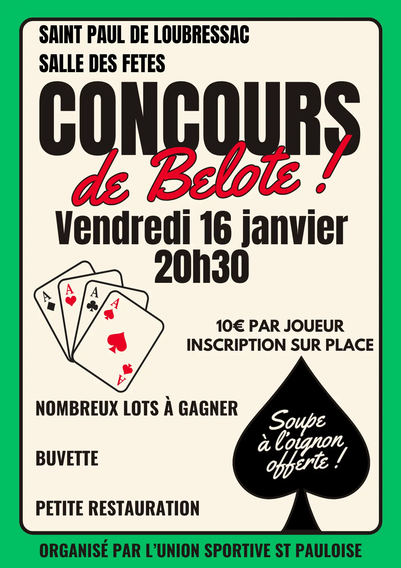 Rouge Blanc Noir Coloré Moderne Illustrations Evènement Concours de Belote Affiche Poster - 1