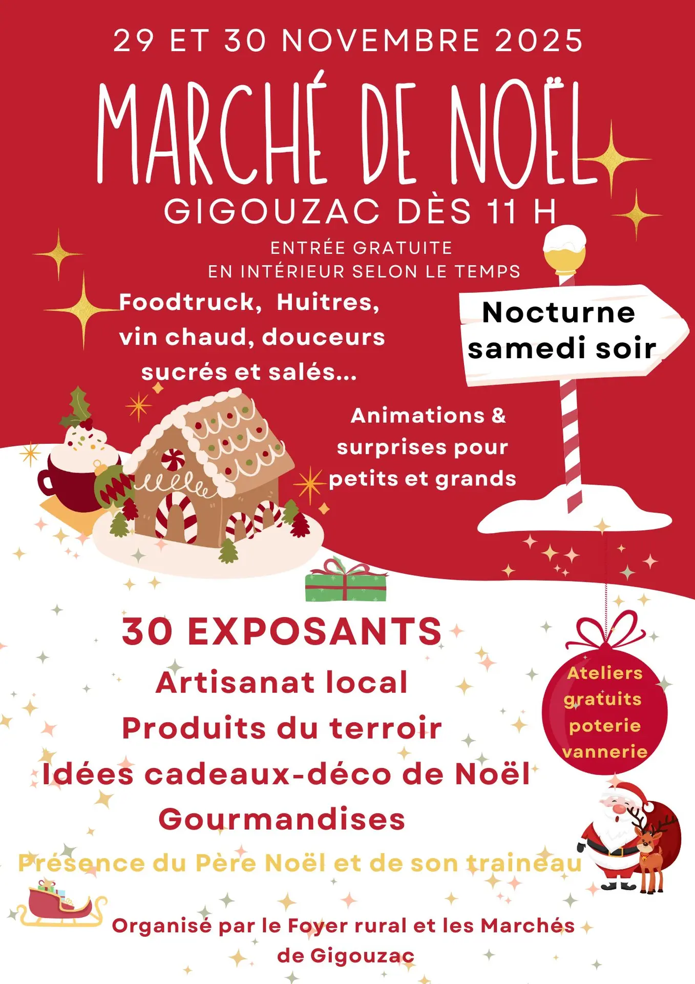 Affiche soirée de Noël rouge et blanc - 1